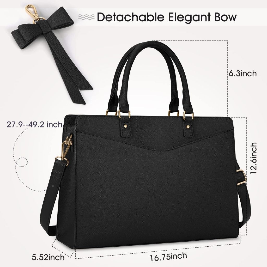 RAINSMORE Laptop Bag for 15.6 Inch PU Tote Bag, Black