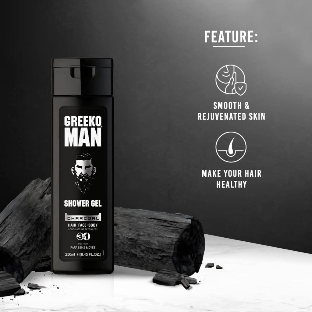 Vasu Greeko Man 3-in-1 Charcoal Body Wash for Men (8.45 fl oz Each, Pack of 2)