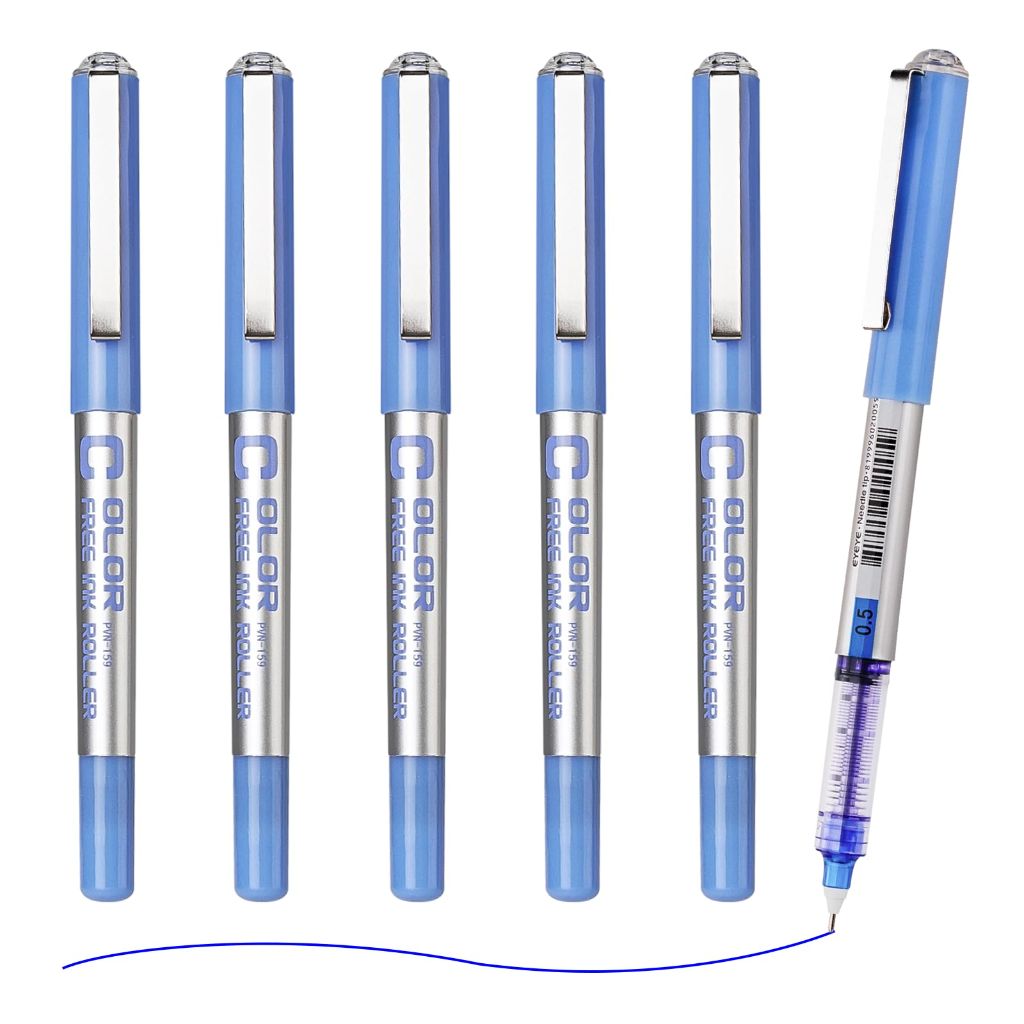 EYEYE Blue Rollerball Pens 0.5mm, 6 Pack Extra Fine Point Liquid Ink Roller