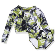 SZ 6 Kanu Surf Girls' Long Sleeve Rashguard UPF 50+ Two Piece Swim Set, Seafoam Crop Black