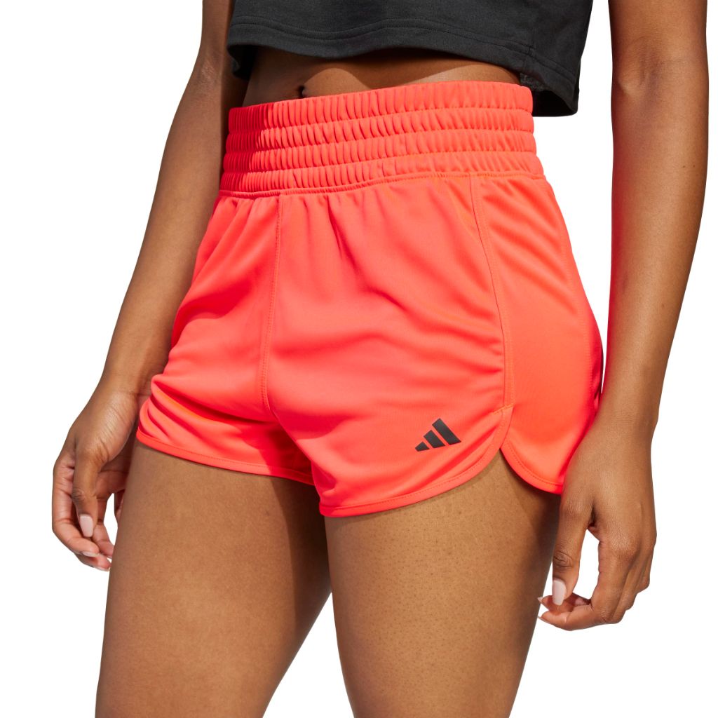 SZ 2XS 5" Adidas Women's Pacer Essentials Knit High-Rise Training Shorts, Lucid Red/Black