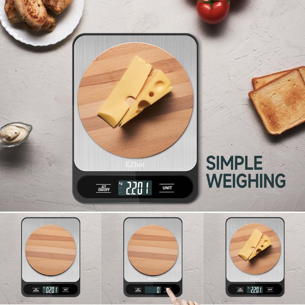 EZhot 11lb Digital Kitchen Scale, Battery Operated with Automatic Shut Off, Precise 1g/0.1oz Measurements - Black/Silver