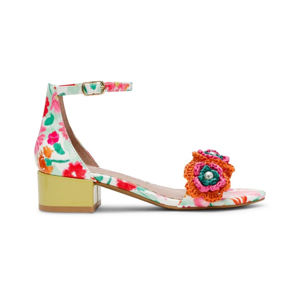 Betsey Johnson Little and Big Girls Brady Crochet Flower Sandal - White Multi , Size 1Y