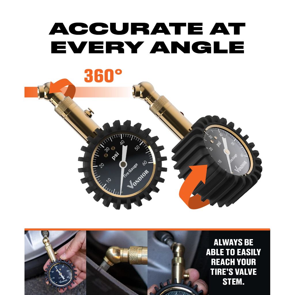 Vondior- Tire Pressure Gauge - (0-60 PSI) Heavy Duty, Certified ANSI Accurate with Large 2 Inch Easy to Read Glow Dial