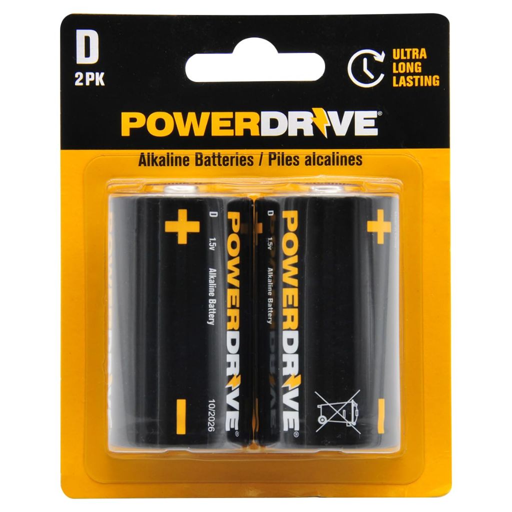 PowerDrive Size D 1.5V Batteries Extended Shelf Life - 2PK