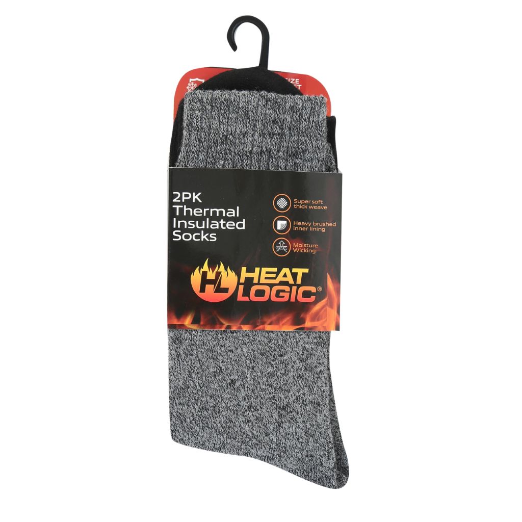 Heat Logic Men's Moisture Wicking Thermal Crew Socks - Gray/Black, One Size (2 Pair)