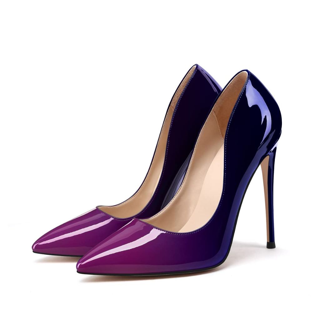 SZ 8, XINIUNIU High Heels for Women Wide Pumps Purple Gradient Patent Leather 4.7 inches/12CM Formal
