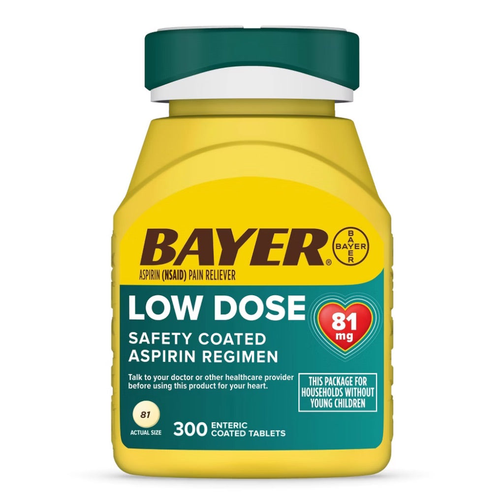 Bayer Low Dose Aspirin Regimen 81mg Pain Reliever Coated Tablets (NSAID) - 300ct