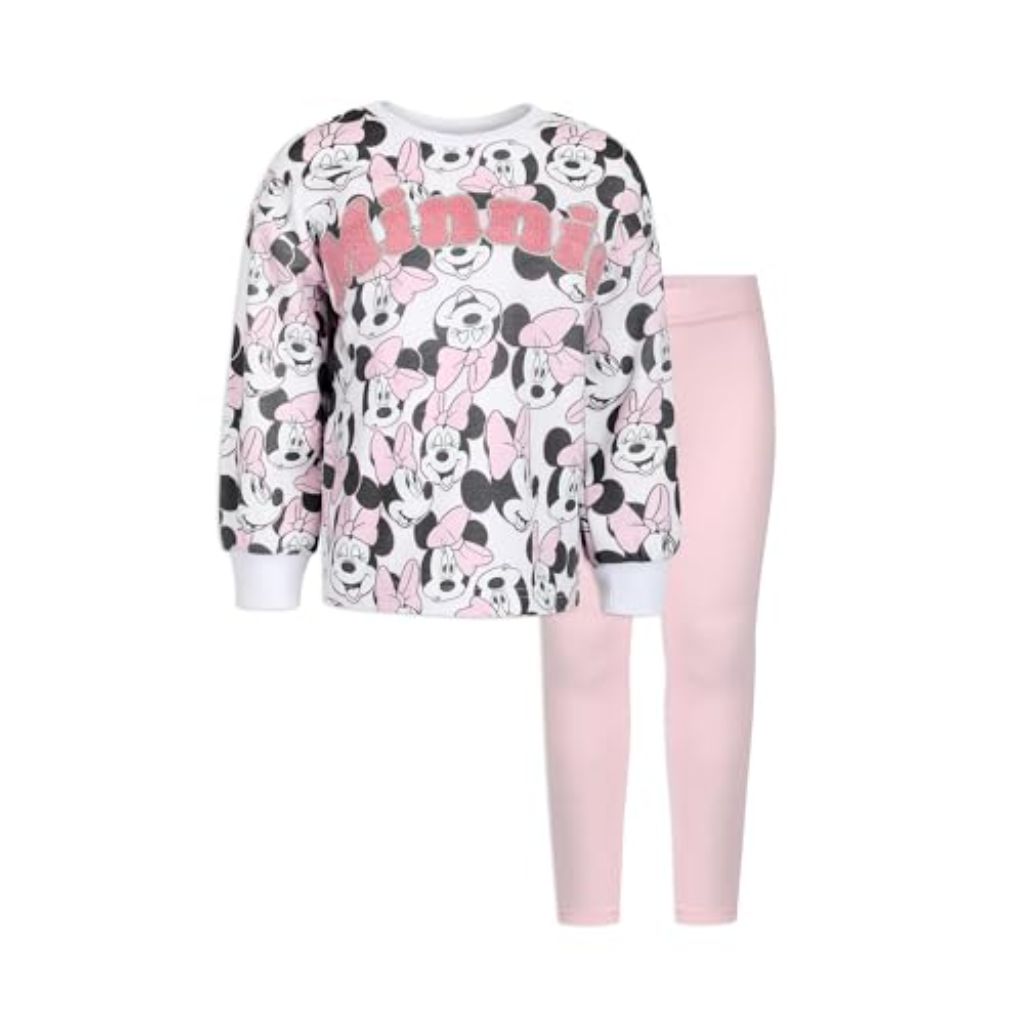Disney Minnie Mouse Girls 2 Piece Sweatshirt and Pants Set for Toddlers and Big Kids