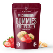 MYCOGLO 10-in-1 Mushroom Gummies for Focus & Energy | Strawberry Flavor Gluten-Free (90 Count)