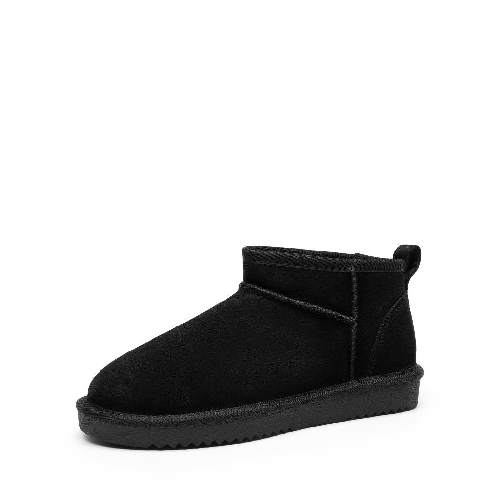 DREAM PAIRS Ankle Winter Mini Boots for Women Genuine Suede Faux Fur Lining Water Resistant Warm Snow Boots Slip On Memory Foam Comfort Booties FuzzyClassic,Size 9,Black,SDSB2405W