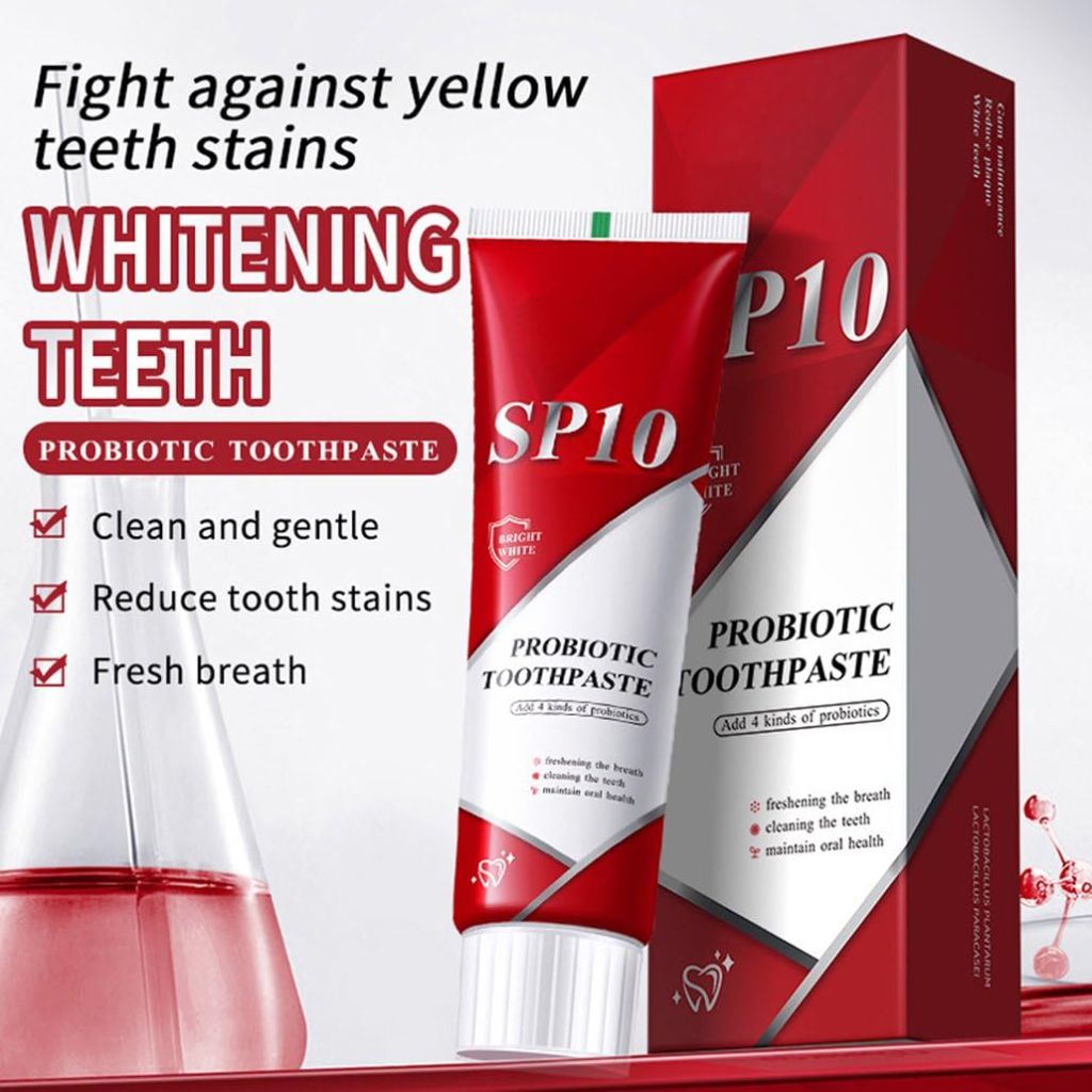 SP 10 Probiotic Whitening Toothpaste, Natural Oral Care with Probiotics for Whiter Teeth, Fresh Breath & Gum Health 2PKS