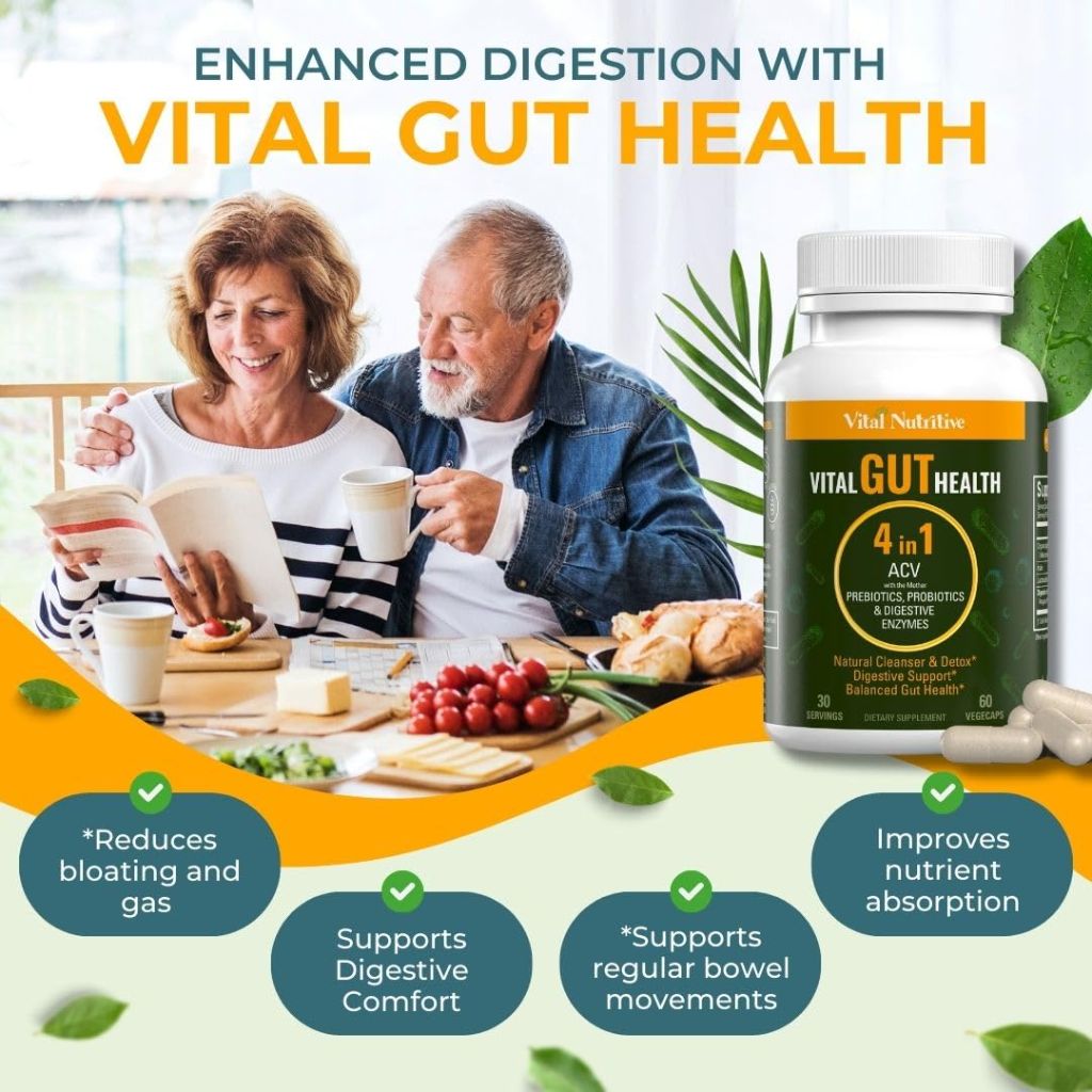Vital Gut Health 4in1 Formula with Apple Cider Vinegar, Prebiotics & Probiotics - 30 Days Supply