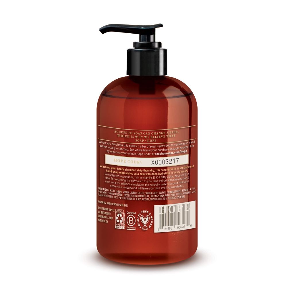 Soapbox Coconut milk and Sandalwood Moisturizing Hand Soap 12 fl oz
