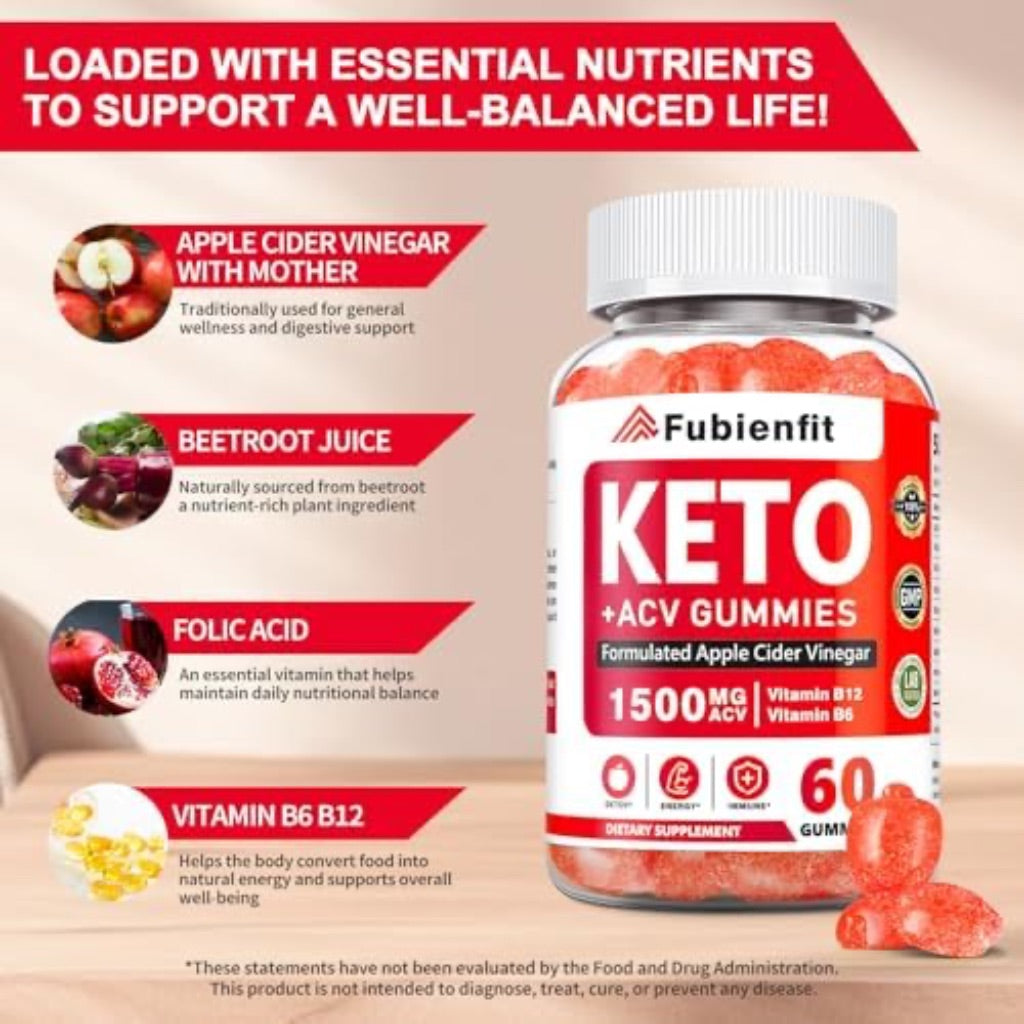 Apple Cider Vinegar Gummies with B Vitamins, Pomegranate, & Beet Root – 60ct