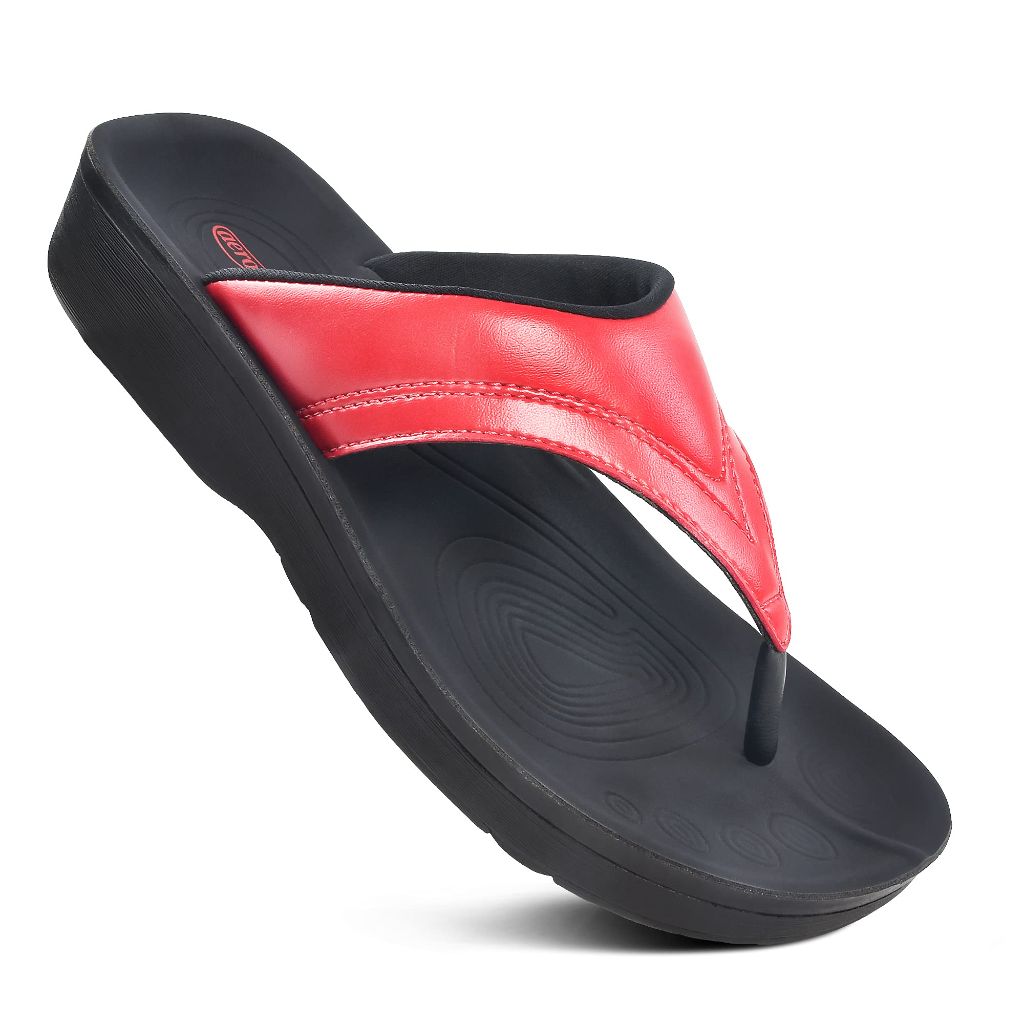 Aerothotic Women's Comfy Arch Support Flip Flops - Ostrya Red, Size 9