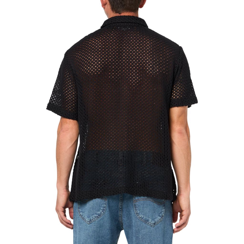 GUESS Mens Eco Net Loose Short Sleeve Knit, Jet Black, Extra Extra Large