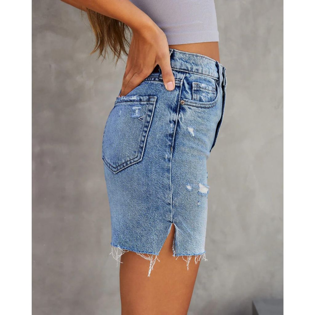 CHICZONE 9" Bermuda Shorts for Women Stretch Mid-High Rise Knee Length Denim Jean Shorts Straight Leg Black XL