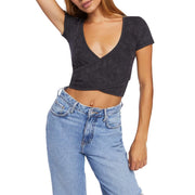 Forever 21 Crossover Cropped Tee Black M/L