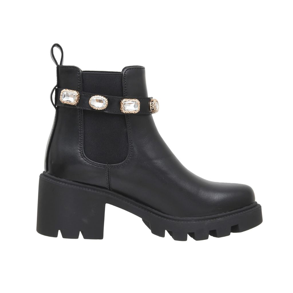 SZ 11M, CUSHIONAIRE Women's Julie chelsea boot with Jeweled strap +Memory Foam | Black