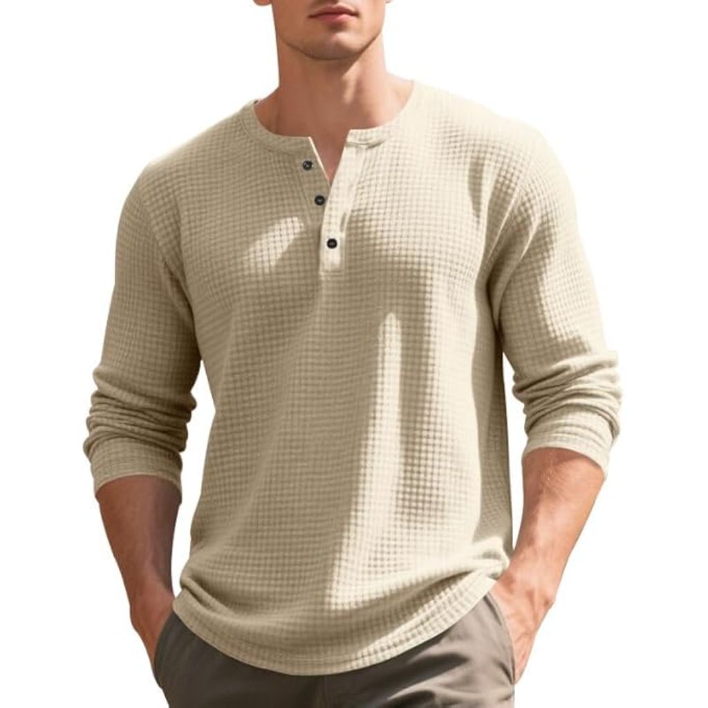 Dickies Mens L/S Thermal Henley, Oatmeal, XL RG