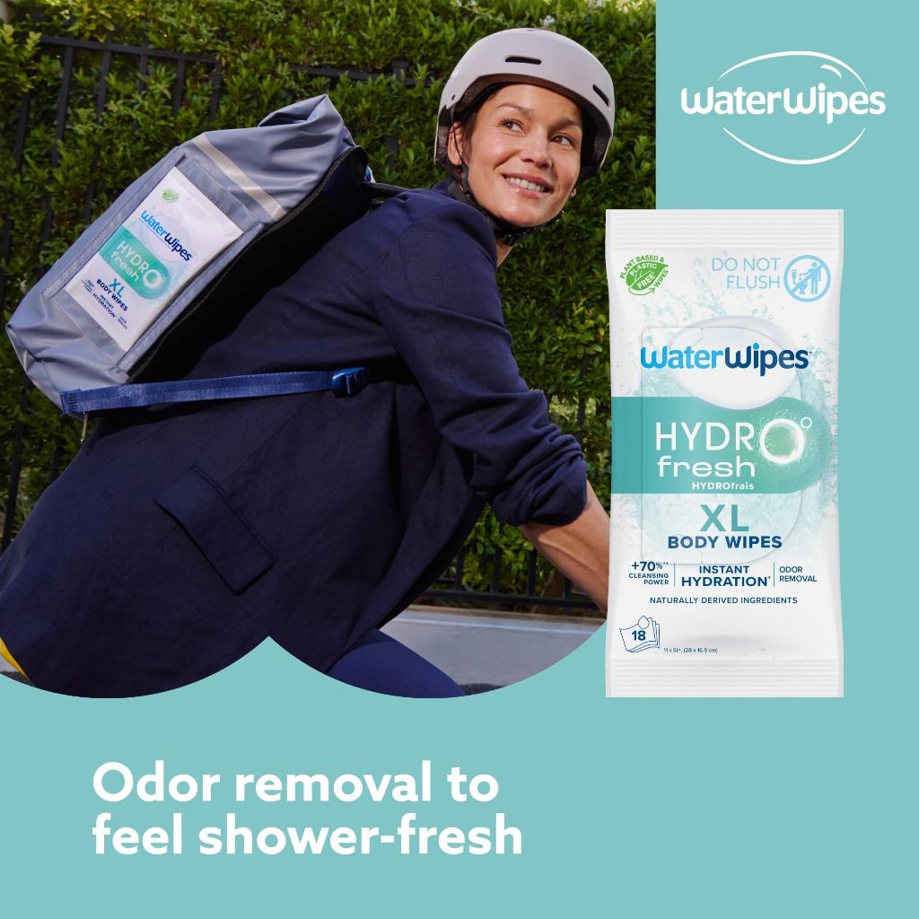 WaterWipes HydroFresh Refresh Wipes, XL Body Cleaning Wipe, 18 Count (1 Pack)