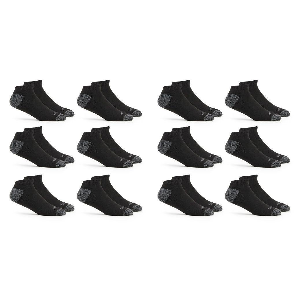 Fruit of the Loom Men's Dual Defense No Show Socks (12 Pack), Black, Medium (6 - 12)