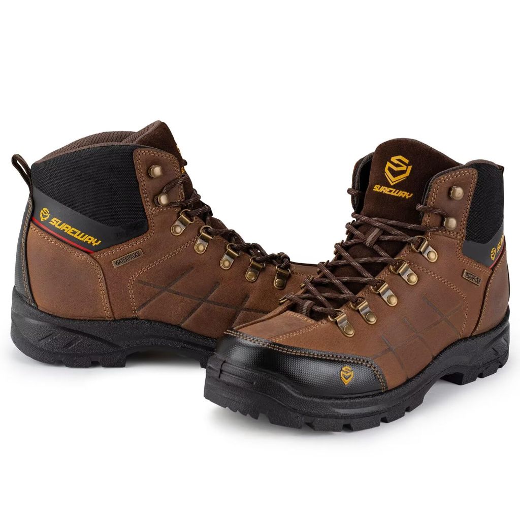 SUREWAY 6" Steel Toe Waterproof Work Boot for Men, Brown - size 10.5