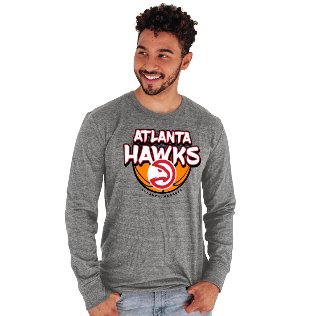 SZ S, Blue 84- Philadelphia 76ers| Tri-Blend Long Sleeve T-Shirt| Heather Gray