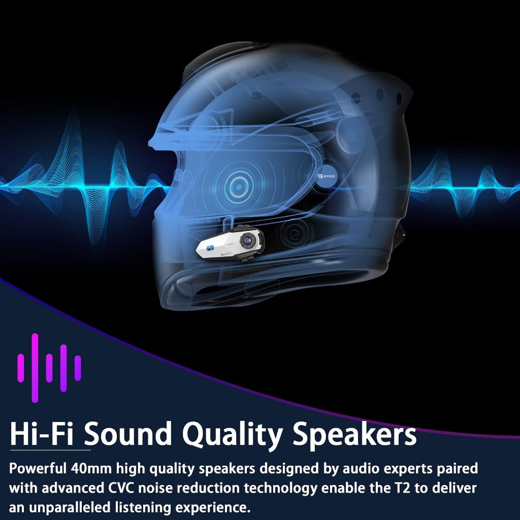 Motorcycle Bluetooth Headset, T2 1000m 6 Riders Helmet Bluetooth Headset with Noise Cancellation, Universal Motorcycle Bluetooth Communication System, Music Sharing & HD Speakers(1 Pack)