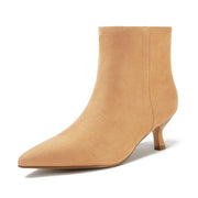 SZ 8.5 IDIFU Khaki Ankle Boots for Women Low Short Kitten Heel Booties ( Khaki Suede )