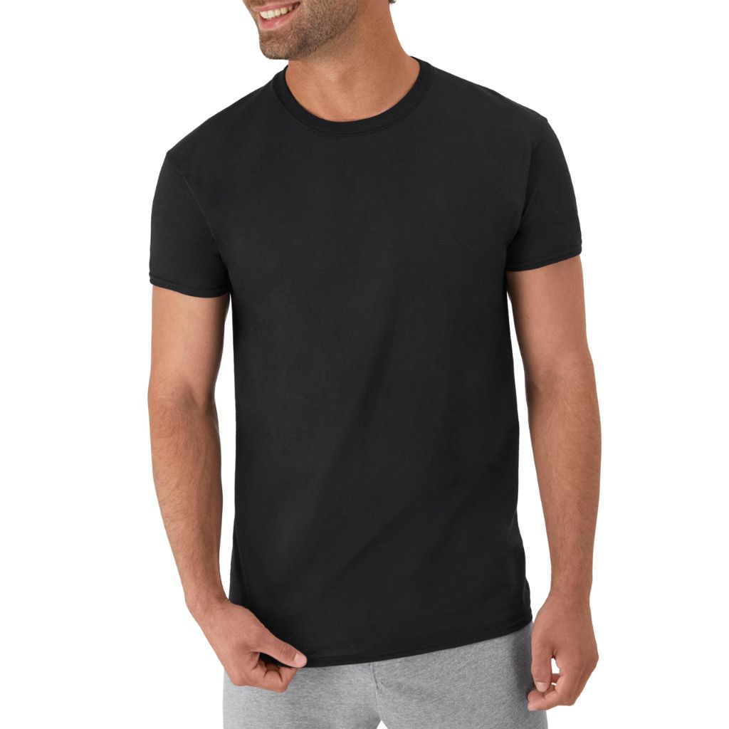 SZ 2XL, Hanes Mens Cotton, Moisture-wicking Crew Tee Undershirts, Multi-packs, Black/Grey/Blue Assorted - 6 Pack