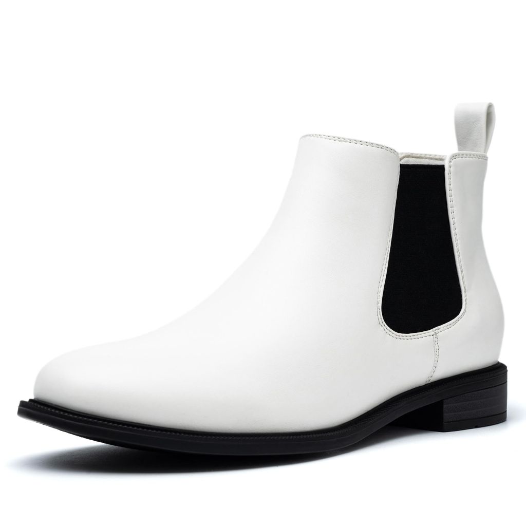 ANJOUFEMME Women Chelsea Ankle Boots, White - size 6