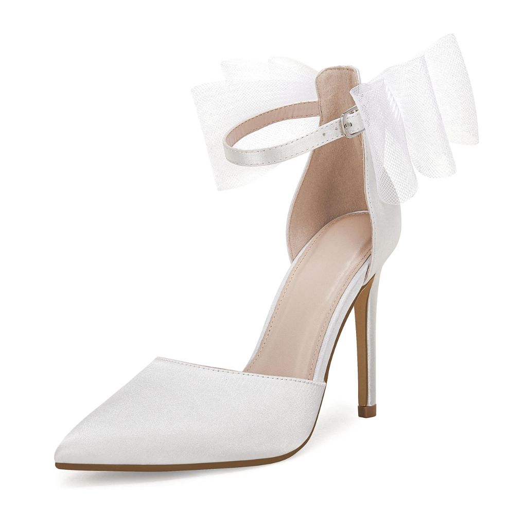 SZ 8 Coutgo Women's Closed Pointed Toe High Heels with Bow Knot  | Beige