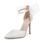 SZ 8 Coutgo Women's Closed Pointed Toe High Heels with Bow Knot  | Beige