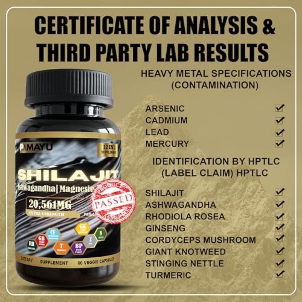 Shilajit Ashwagandha, Magnesium, & Ginseng 12-in-1 Supplement (20,561mg) – 60 Capsules