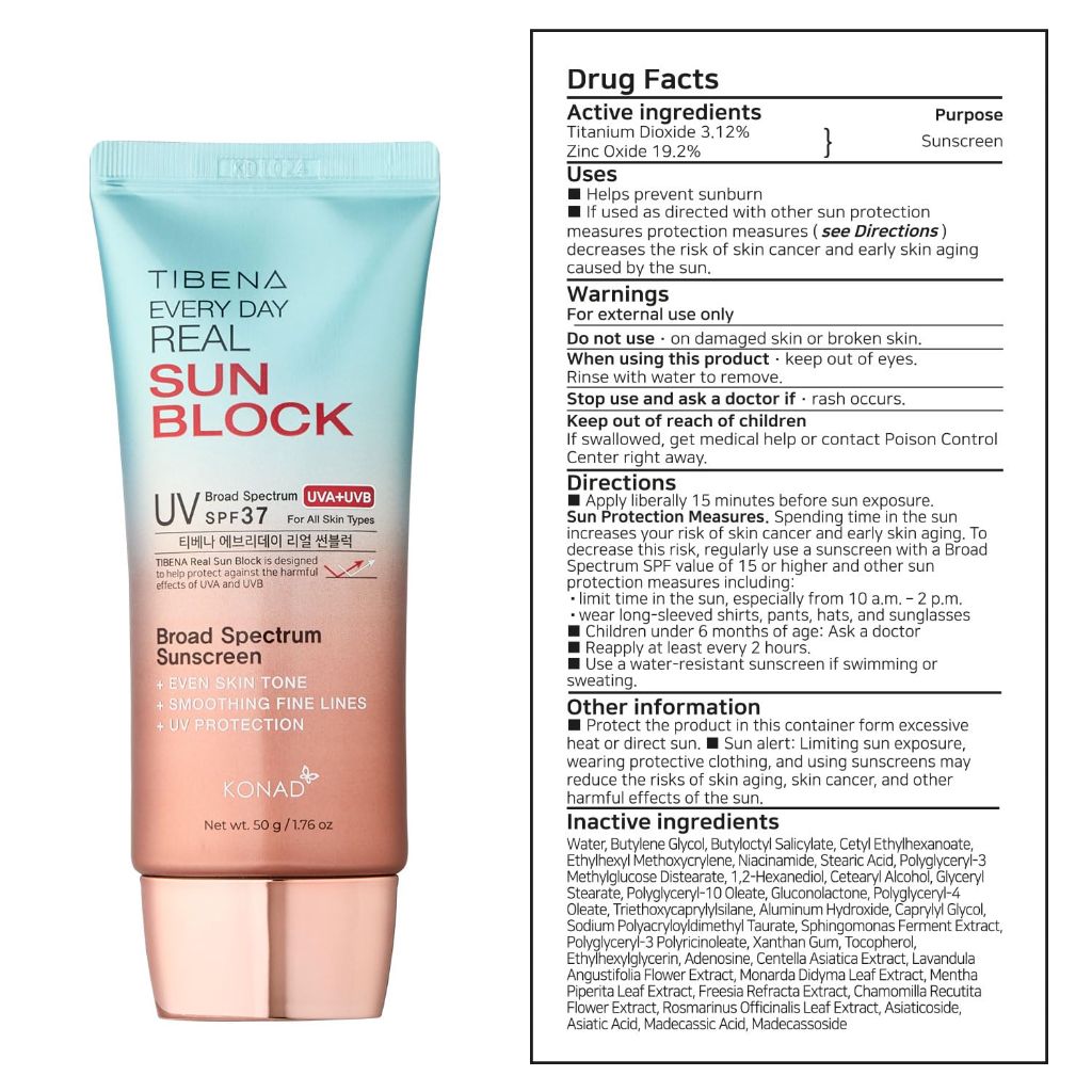 Tibena Everyday Real Mineral Sunscreen Broad-Spectrum UVA/UVB SPF 37, Lightweight, Non-Greasy - 1.76 oz.
