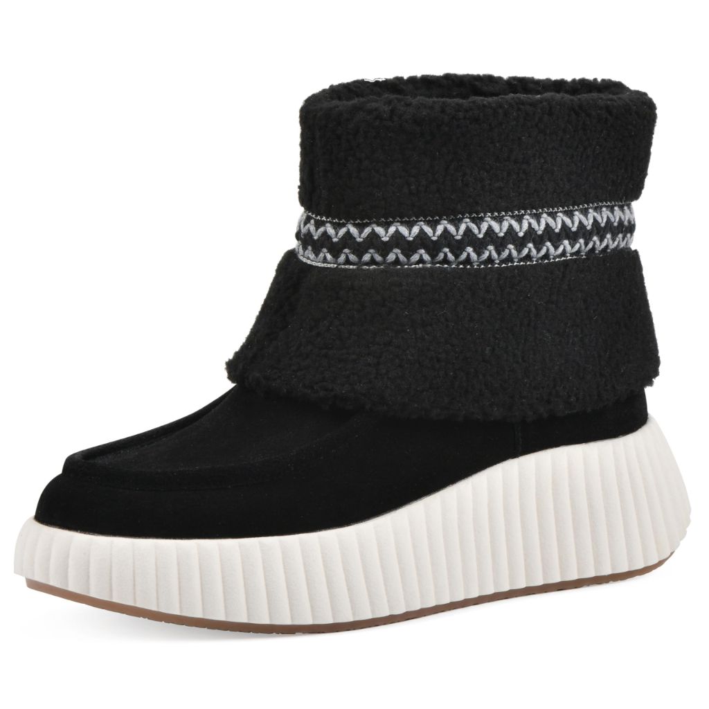 WHITE MOUNTAIN Women's Digital Platform Faux Fur Bootie, Black/Suede - size 8