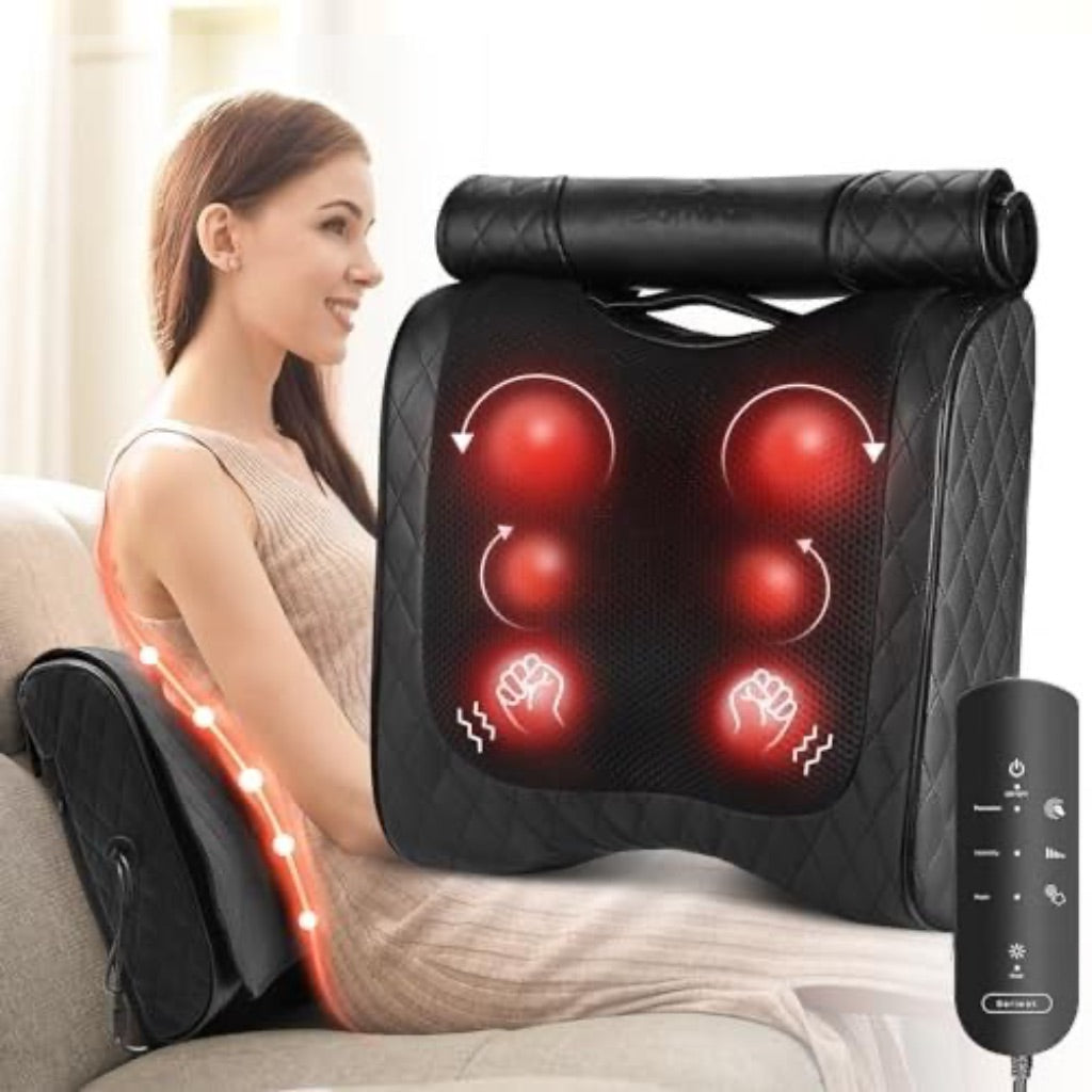 2-in-1 Back Massager with Heat, Percussion & Shiatsu, 3D Deep Tissue Kneading Massage Pillow