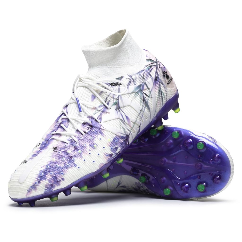 KELME Flash Laceless Soccer Cleats High-Tops Lightweight Soccer Shoes Multi Ground White Purple, 8.5
