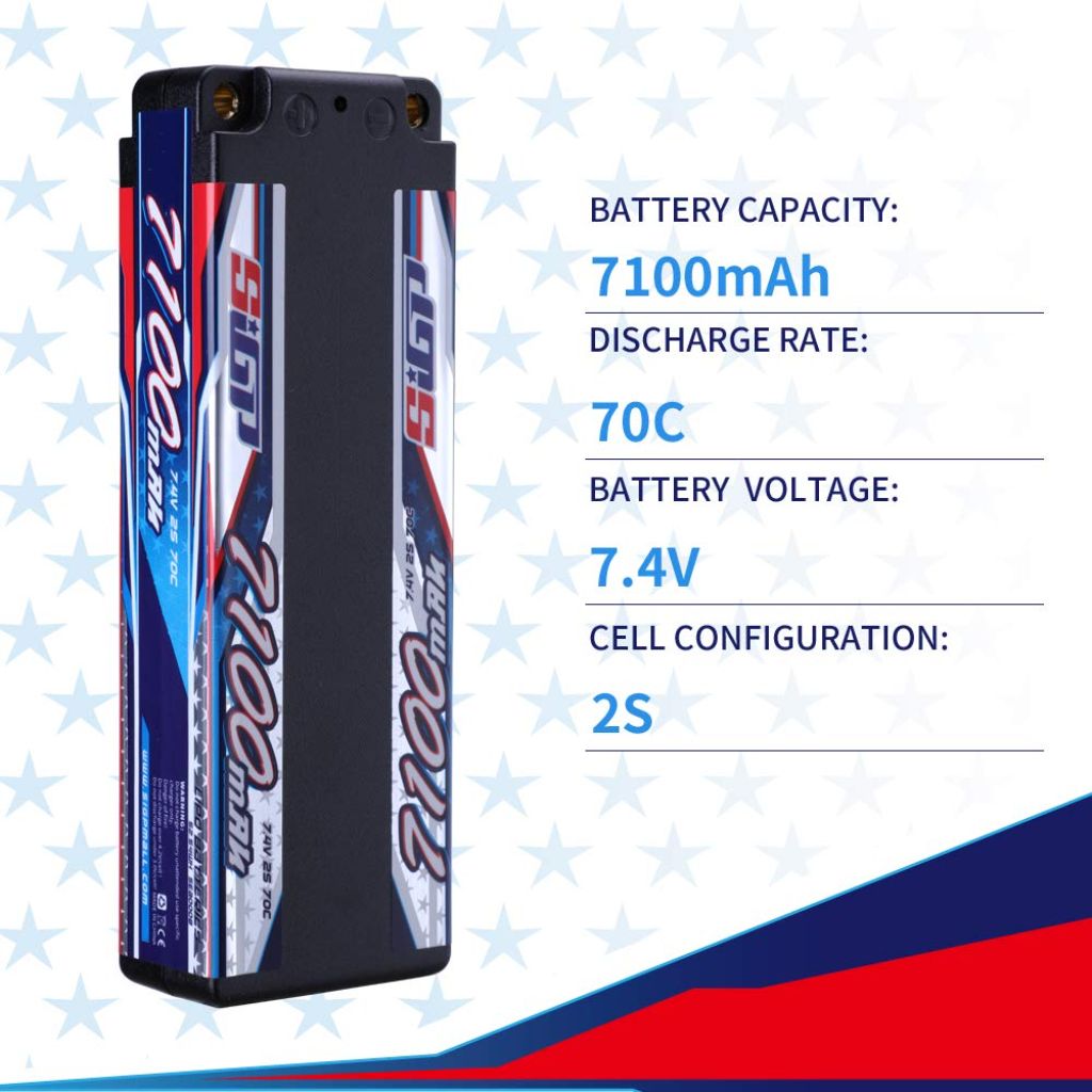 SIGP -  7100mAh 2S 70C 7.4V Lipo Battery Hard Case with 4mm Bullet for RC Vehicle Car Truggy Truck Racing Model