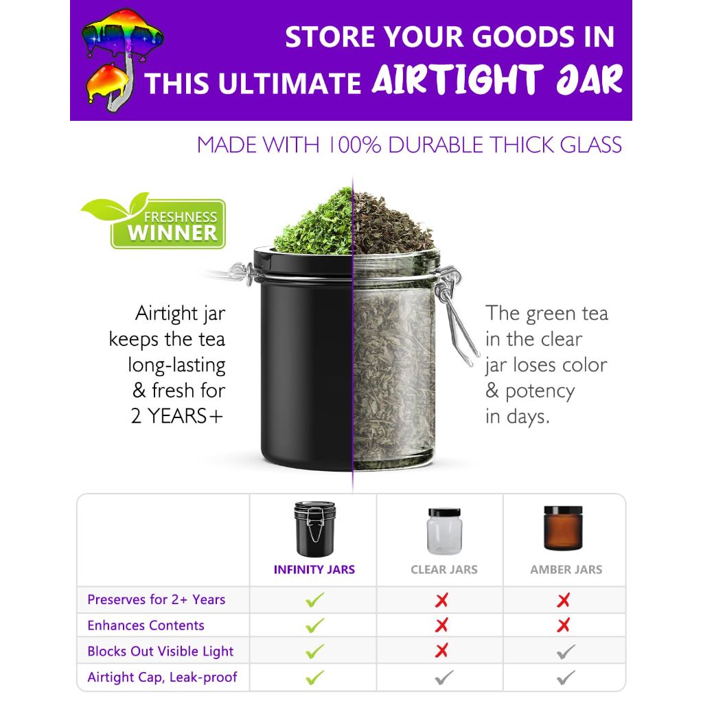 SafeDelux Smell Proof Jar with UV Protection, Airtight Glass Container, Double Sealed Smell Proof Container for Herbs, Teas, Coffee, Spices, Travel, Home, Kitchen, Fresh Storage Solution