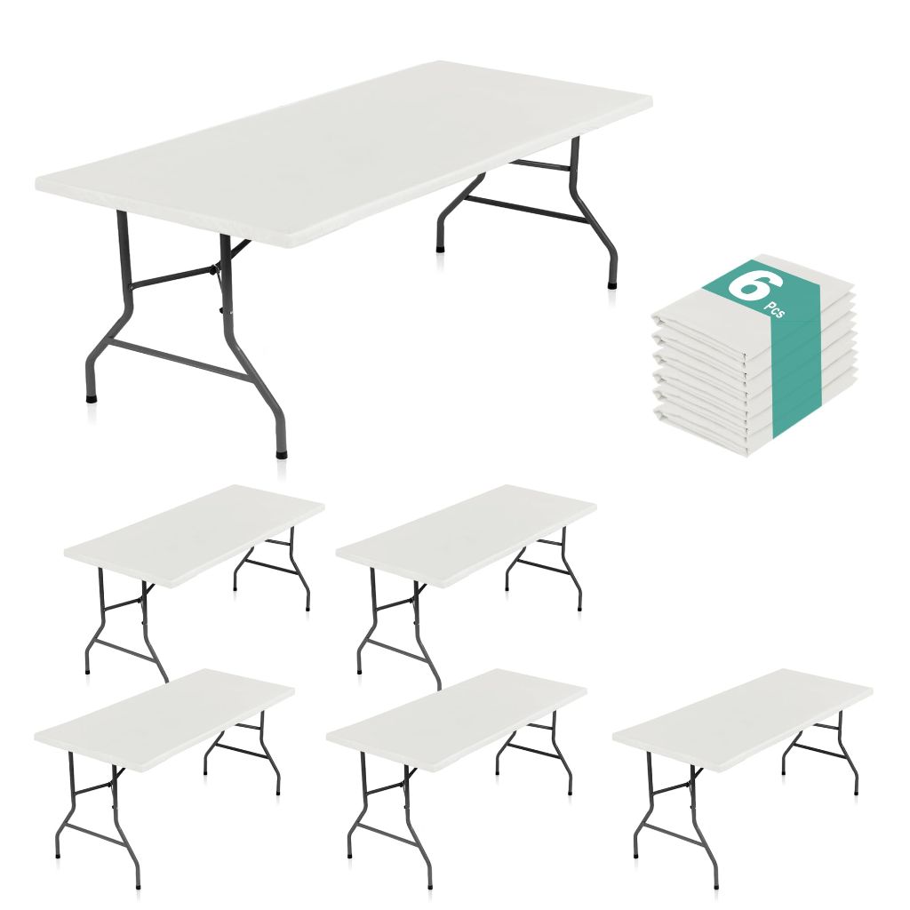 LUSHVIDA 6 Packs Vinyl Tablecloths with Flannel Backing for 4ft Rectangle Folding Table Cloths - 30x48 inch, Ivory