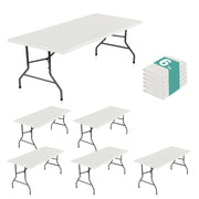 LUSHVIDA 6 Packs Vinyl Tablecloths with Flannel Backing for 4ft Rectangle Folding Table Cloths - 30x48 inch, Ivory