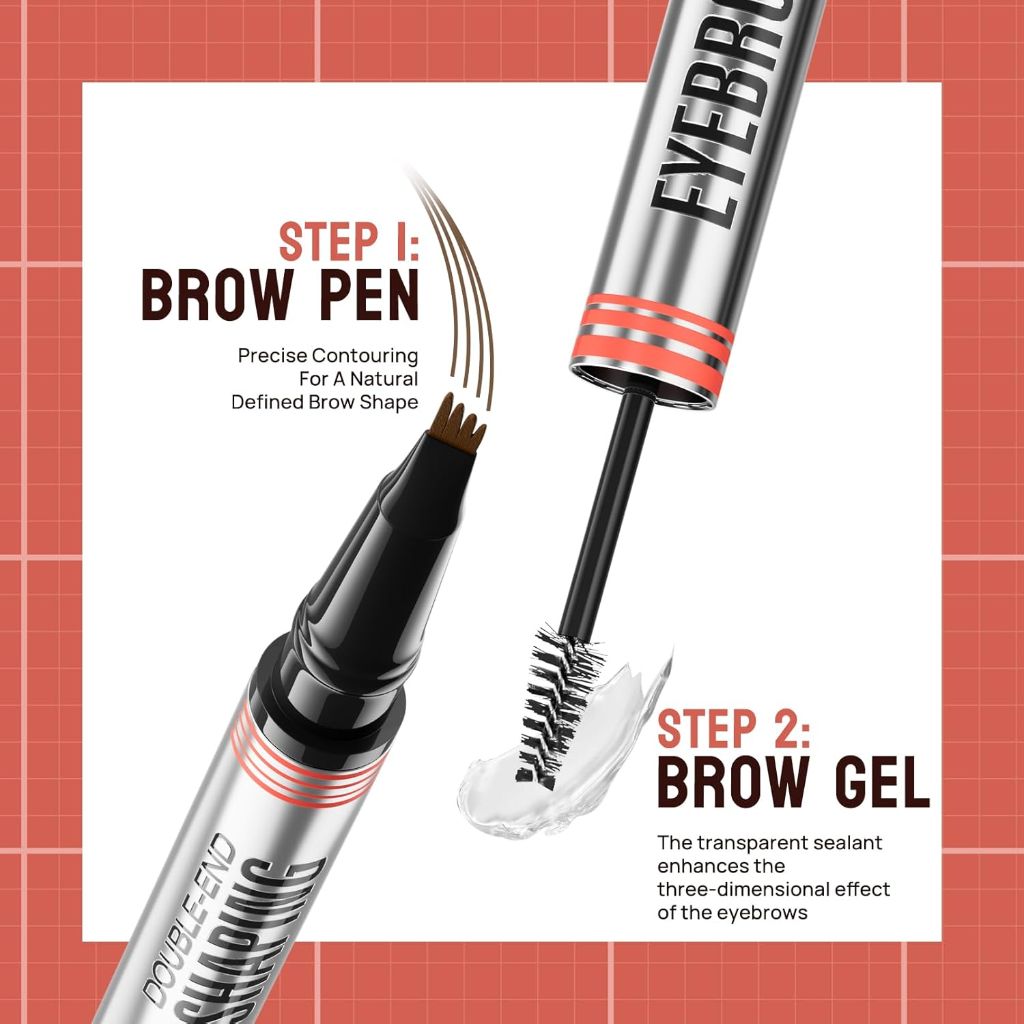 Microblading Eyebrow Pen 2-in-1 Brow Pen and Sealing Brow Gel, Eyebrow Makeup for Real-Looking, Fuller Eyebrows (Light Brown)