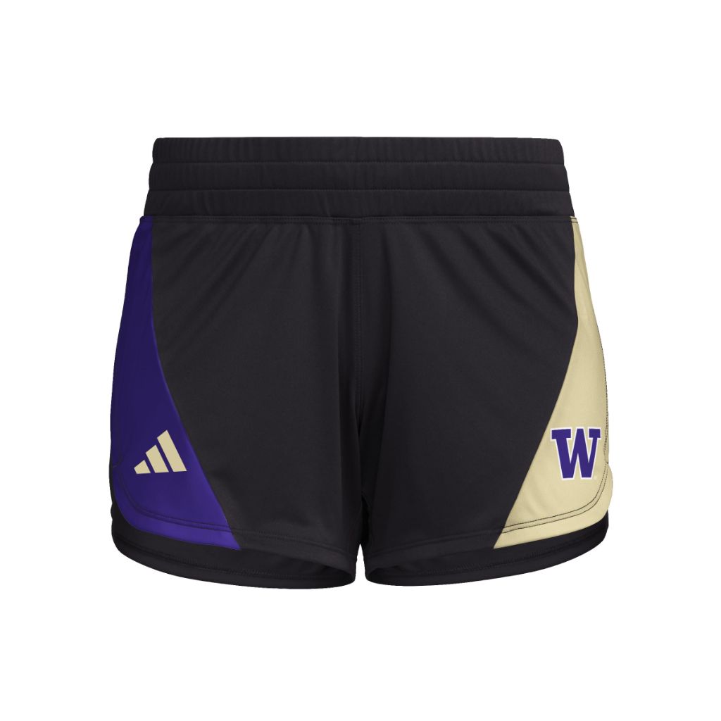 adidas Women's D4T Woven 3" Training Shorts - University of Washington, Black/Sand/Purple (Medium)