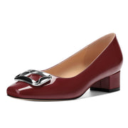 MisaeMila Womens Low Chunky Block Heels, Square Toe Patent Closed Toe Pumps Dress Party Wedding Shoes 1.5 Inch Burgundy Patent Size 7