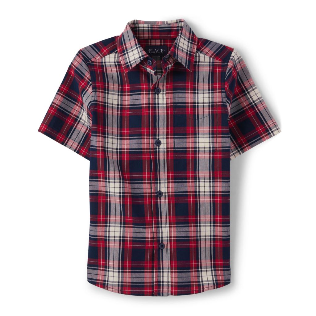 The Children's Place, Short Sleeve Poplin Button Down Shirt, Ruby, Large (10/12)