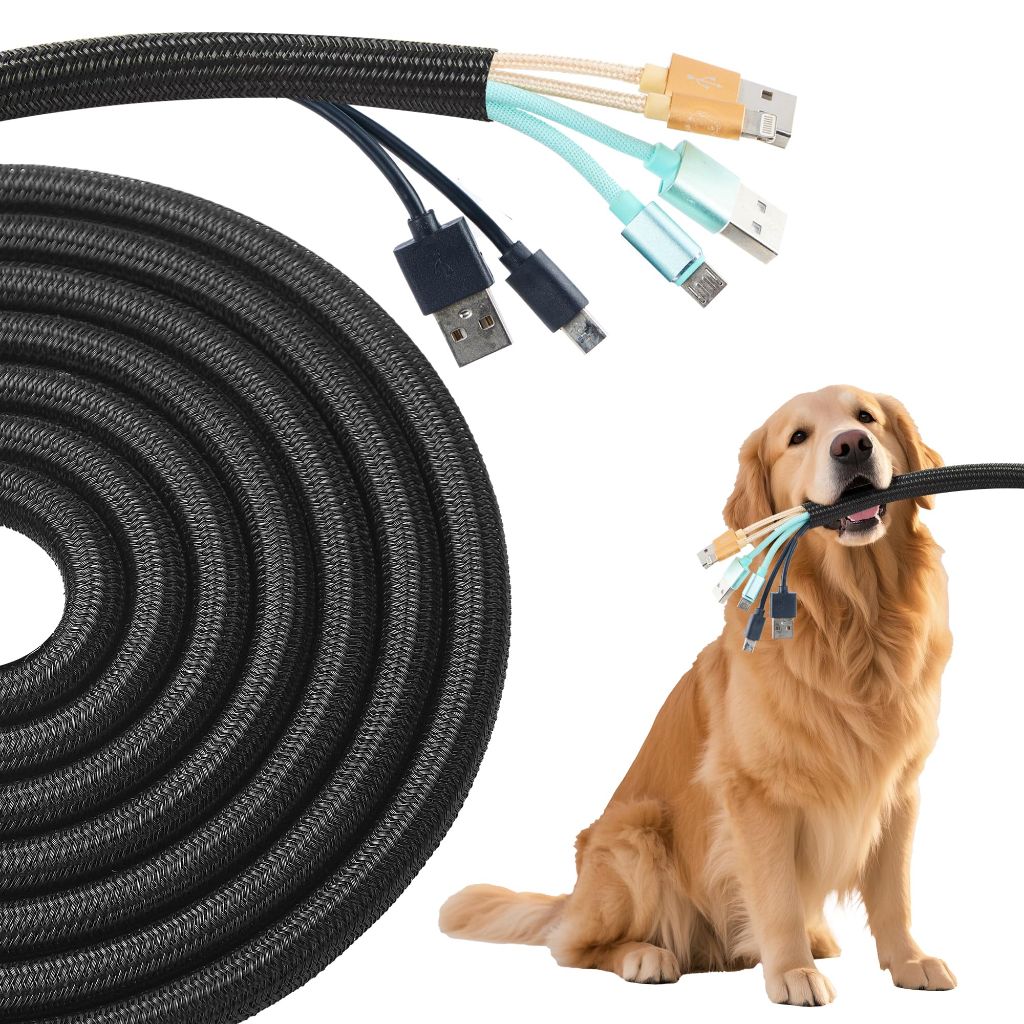 QCSIW Split Wire Loom 2pcs 3/4 Inch 5ft, Braided Cable Sleeve for Cable Management, Cord Protector for Pets, TV, Desk & Automotive, Black