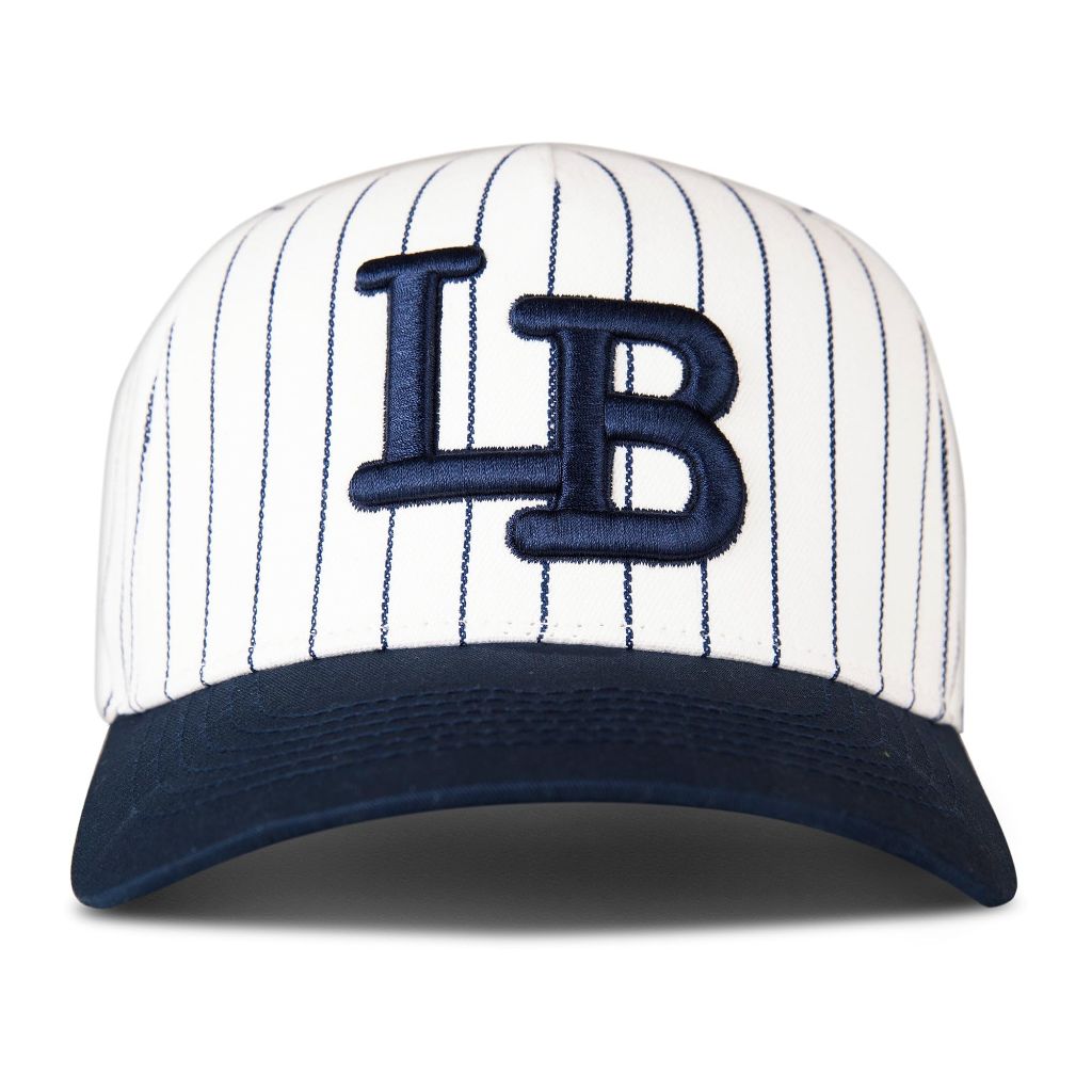 Lucky Brand Snap Back Logo Baseball Hat - White/Navy Pinstripe